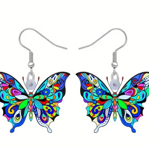 Jewelry - FREE with ANY PURCHASE! Colorful Butterfly Acrylic Silver Wire Earrings